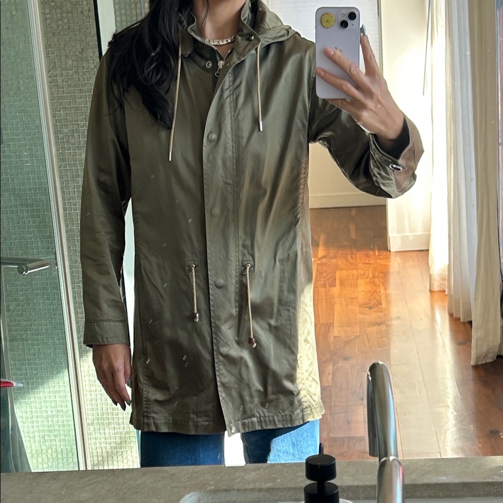 A.P.C. Cotton Olive Green Hooded Drawstring Parka / anorak jacket size small